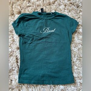 Women's Dark Green 'Brat' Script Short Sleeve Tee